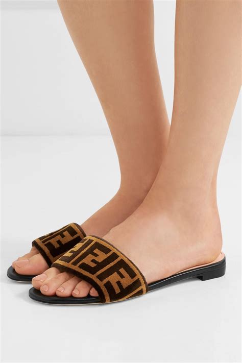 fendi logo-print velvet slides|FENDI Sandals for Women .